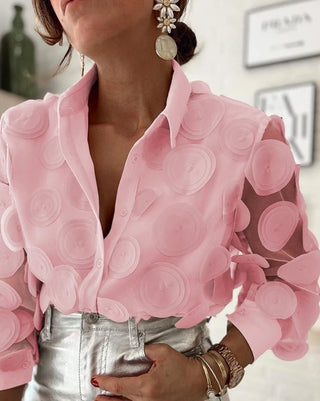 Floral Pattern Semi - Sheer Mesh Blouses - Diva Melody