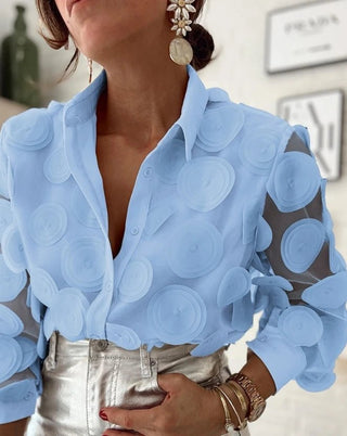 Floral Pattern Semi - Sheer Mesh Blouses - Diva Melody