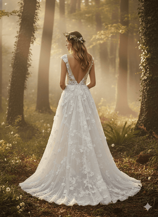 Floral Princess V - Neck Wedding Dress - Diva Melody