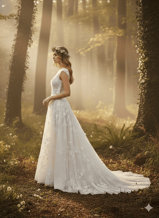 Floral Princess V - Neck Wedding Dress - Diva Melody