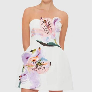 Floral Print Strapless Mini Dress - Diva Melody