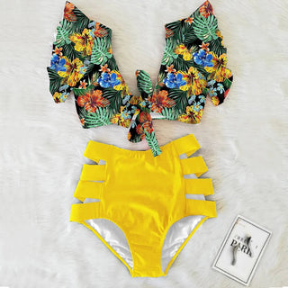 Floral Ruffled Hem Bikini Set Swimsuit Beach Swimwear - Diva Melody