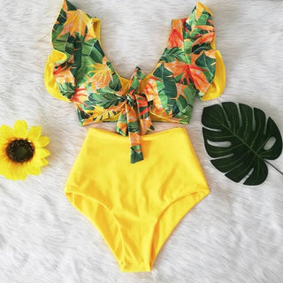 Floral Ruffled Hem Bikini Set Swimsuit Beach Swimwear - Diva Melody