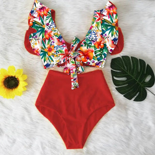 Floral Ruffled Hem Bikini Set Swimsuit Beach Swimwear - Diva Melody