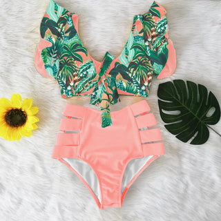 Floral Ruffled Hem Bikini Set Swimsuit Beach Swimwear - Diva Melody