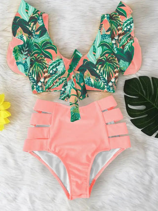 Floral Ruffled Hem Bikini Set Swimsuit Beach Swimwear - Diva Melody