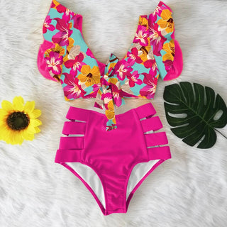 Floral Ruffled Hem Bikini Set Swimsuit Beach Swimwear - Diva Melody