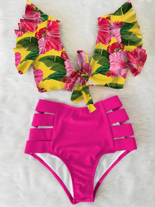 Floral Ruffled Hem Bikini Set Swimsuit Beach Swimwear - Diva Melody