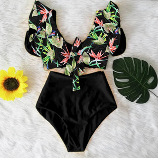 Floral Ruffled Hem Bikini Set Swimsuit Beach Swimwear - Diva Melody