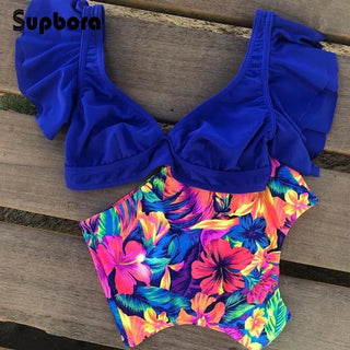 Floral Ruffled Hem Bikini Set Swimsuit Beach Swimwear - Diva Melody