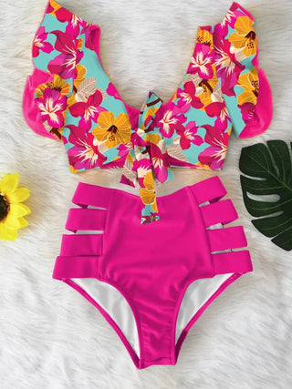 Floral Ruffled Hem Bikini Set Swimsuit Beach Swimwear - Diva Melody