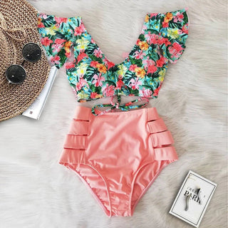 Floral Ruffled Hem Bikini Set Swimsuit Beach Swimwear - Diva Melody