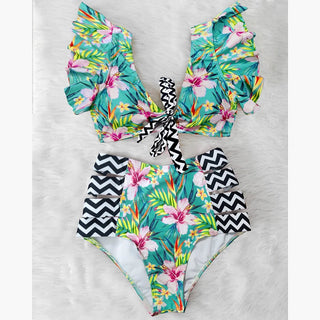 Floral Ruffled Hem Bikini Set Swimsuit Beach Swimwear - Diva Melody