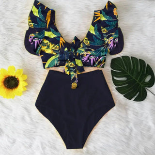 Floral Ruffled Hem Bikini Set Swimsuit Beach Swimwear - Diva Melody