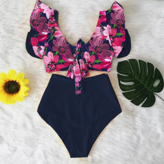 Floral Ruffled Hem Bikini Set Swimsuit Beach Swimwear - Diva Melody