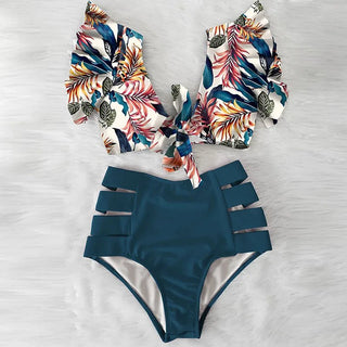 Floral Ruffled Hem Bikini Set Swimsuit Beach Swimwear - Diva Melody