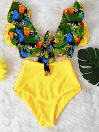 Floral Ruffled Hem Bikini Set Swimsuit Beach Swimwear - Diva Melody