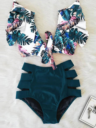 Floral Ruffled Hem Bikini Set Swimsuit Beach Swimwear - Diva Melody