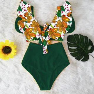 Floral Ruffled Hem Bikini Set Swimsuit Beach Swimwear - Diva Melody