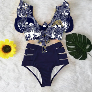 Floral Ruffled Hem Bikini Set Swimsuit Beach Swimwear - Diva Melody