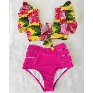 Floral Ruffled Hem Bikini Set Swimsuit Beach Swimwear - Diva Melody