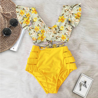 Floral Ruffled Hem Bikini Set Swimsuit Beach Swimwear - Diva Melody