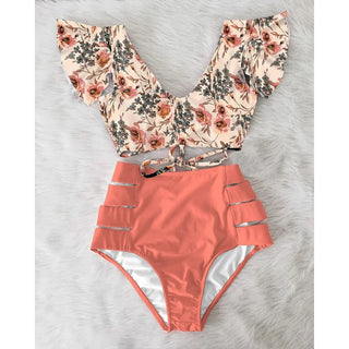 Floral Ruffled Hem Bikini Set Swimsuit Beach Swimwear - Diva Melody