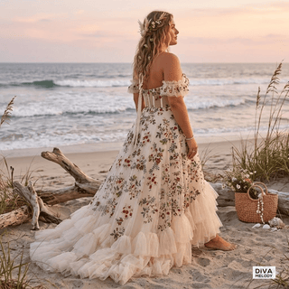 Floral Tulle Princess Wedding Dress - Diva Melody