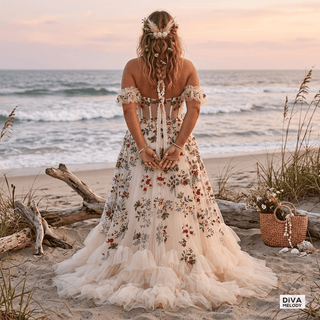 Floral Tulle Princess Wedding Dress - Diva Melody
