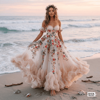 Floral Tulle Princess Wedding Dress - Diva Melody