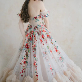 Floral Tulle Princess Wedding Dress - Diva Melody