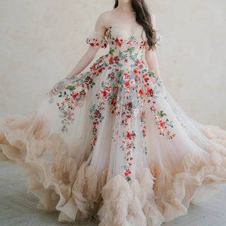 Floral Tulle Princess Wedding Dress - Diva Melody