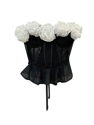 Flower 3D Patchwork Strapless Corset Tank Top - Diva Melody