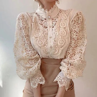 Flower Petal Sleeve High - neck Blouse - Diva Melody