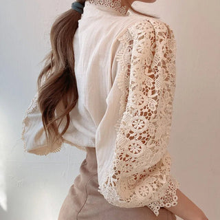 Flower Petal Sleeve High - neck Blouse - Diva Melody