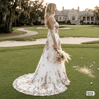 Flowers Embroidery Wedding Dress - Diva Melody