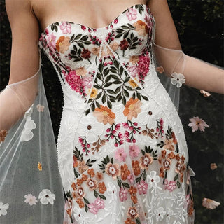 Flowers Embroidery Wedding Dress - Diva Melody