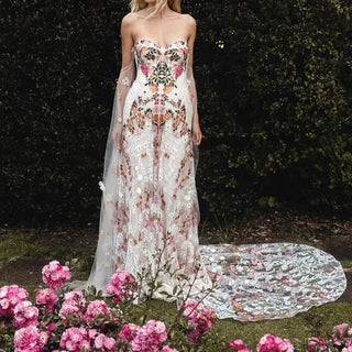 Flowers Embroidery Wedding Dress - Diva Melody