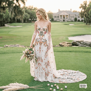 Flowers Embroidery Wedding Dress - Diva Melody