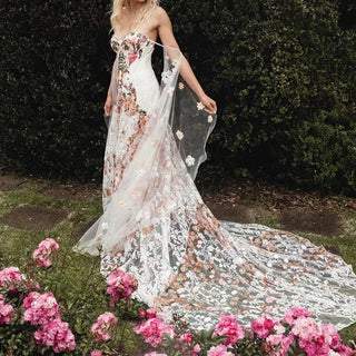 Flowers Embroidery Wedding Dress - Diva Melody