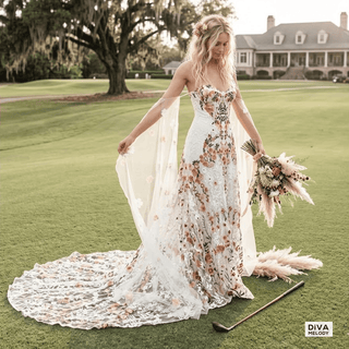 Flowers Embroidery Wedding Dress - Diva Melody