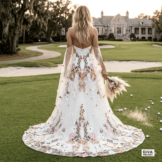 Flowers Embroidery Wedding Dress - Diva Melody