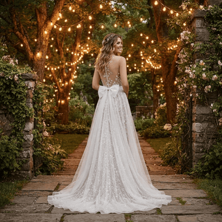 Flowers Plunging V-Neck Boho Wedding Dress - Diva Melody