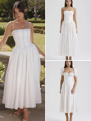 French-Style Spaghetti Strap Knee-Length Dress - Diva Melody