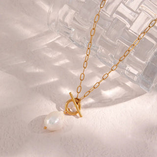 Freshwater Pearl Toggle Chain Necklace Stainless Steel - Diva Melody