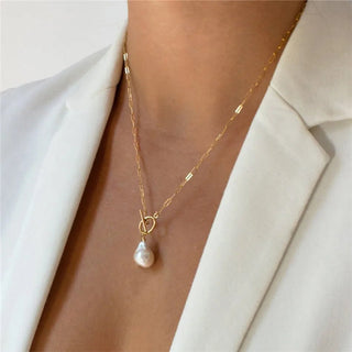 Freshwater Pearl Toggle Chain Necklace Stainless Steel - Diva Melody