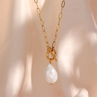 Freshwater Pearl Toggle Chain Necklace Stainless Steel - Diva Melody