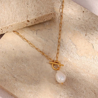 Freshwater Pearl Toggle Chain Necklace Stainless Steel - Diva Melody