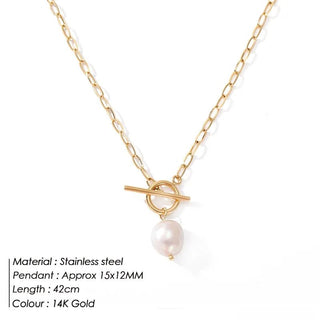 Freshwater Pearl Toggle Chain Necklace Stainless Steel - Diva Melody