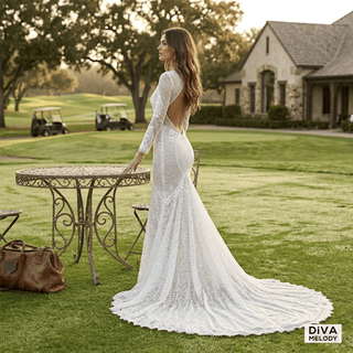Front Slit Lace Wedding Dress - Diva Melody